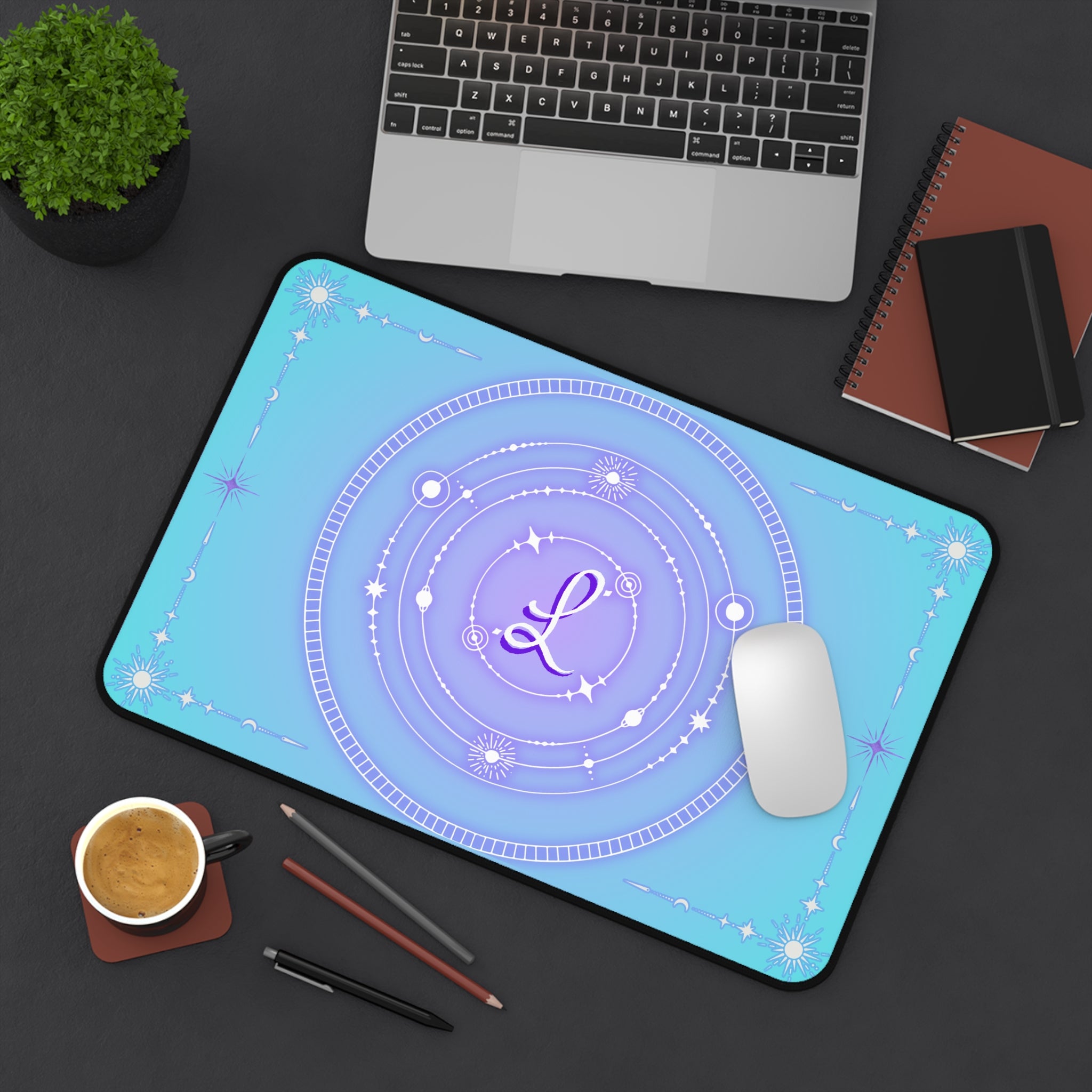 Lunar Monogram Desk Mat — Celestial Initial  Mouse Pad
