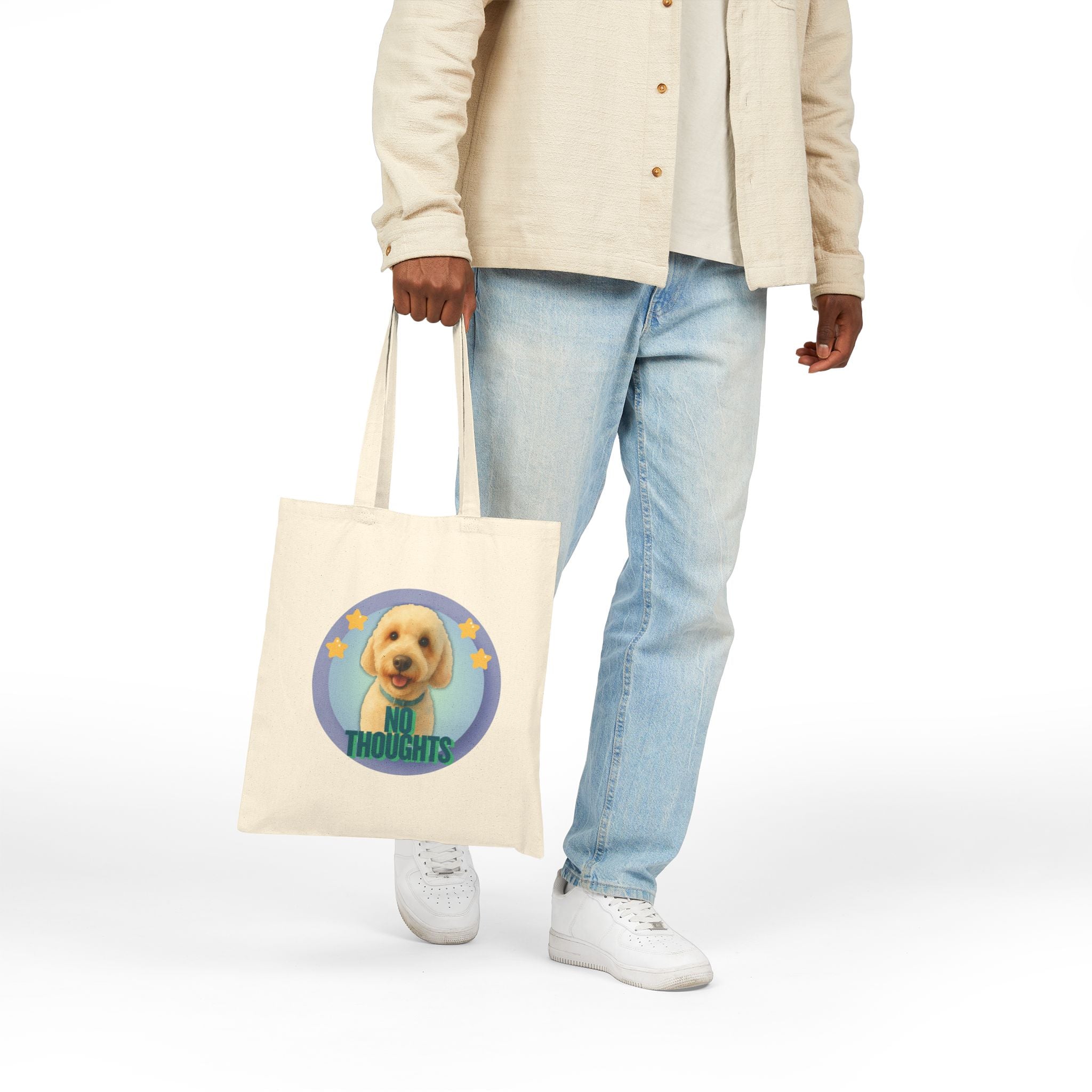 Goldendoodle Cotton Tote Bag — "No Thoughts Dog Graphic