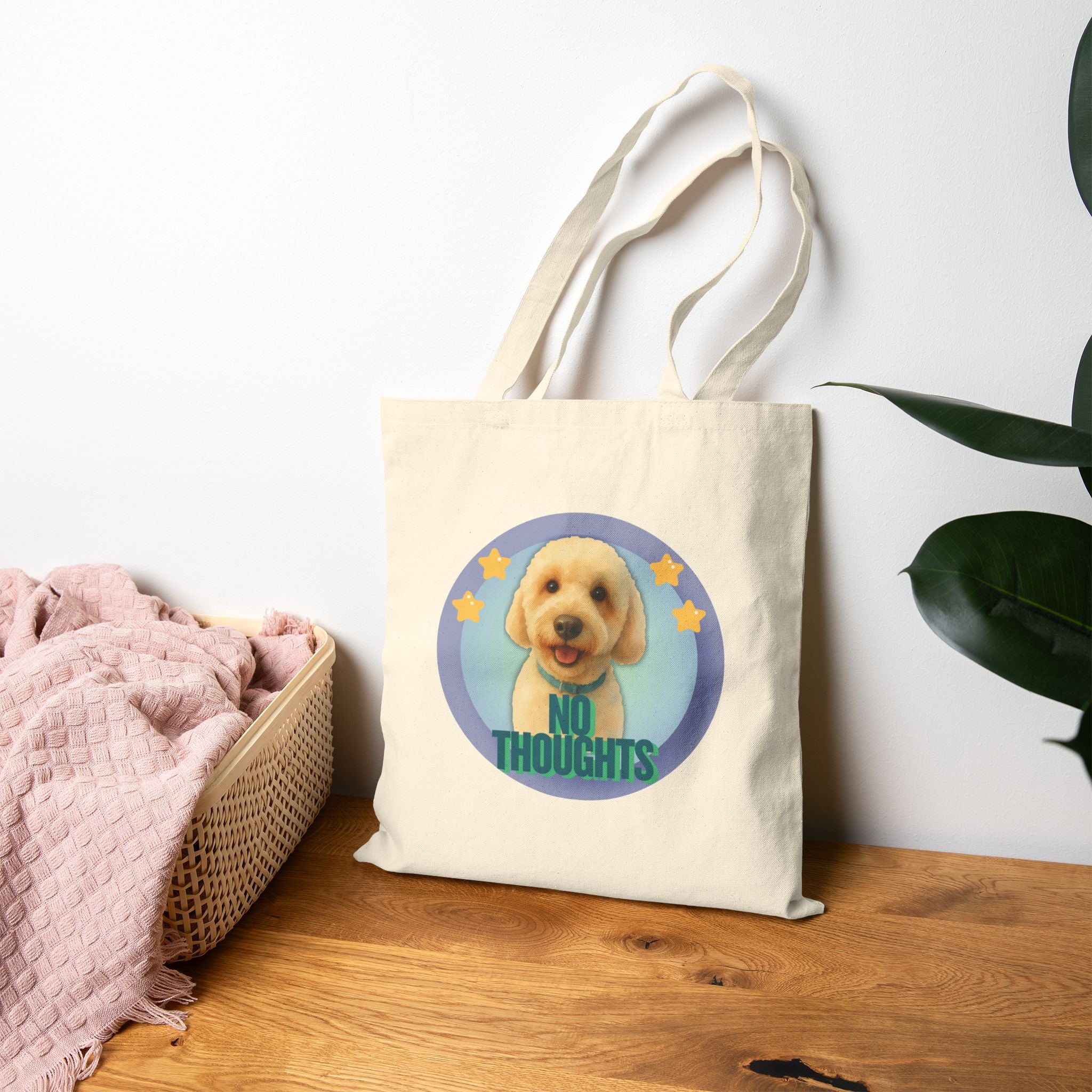 Goldendoodle Cotton Tote Bag — "No Thoughts Dog Graphic
